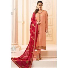 6277 PEACH KASEESH KAREENA KAPOOR SATIN GEORGETTE SUIT WITH HEAVY WORK DUPATTA